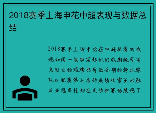 2018赛季上海申花中超表现与数据总结