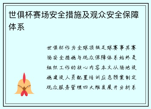 世俱杯赛场安全措施及观众安全保障体系